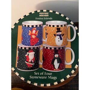 Sakura Stoneware Festive Friends 4 Mugs Christmas in Original Box
